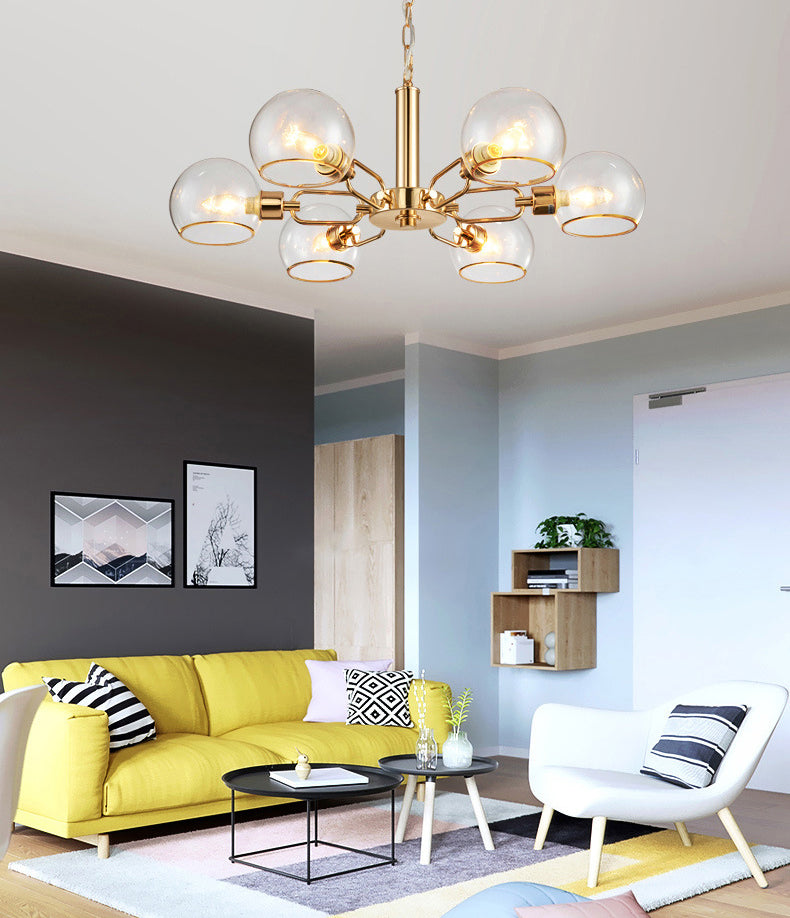 Modern Luxury Sputnik Pendant Light Wrought Iron Hanging Lamp with Clear Glass Shade