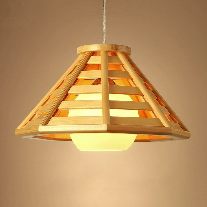 Couleur en rondins tronqué conique lampe suspendue dans la simplicité moderne Pendante en bois avec une teinte en verre