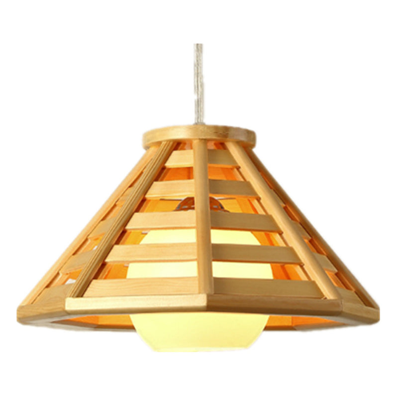 Log Color Truncated Cone Hanging Lamp in Modern Simplicity Wooden Pendant Light with Glass Shade