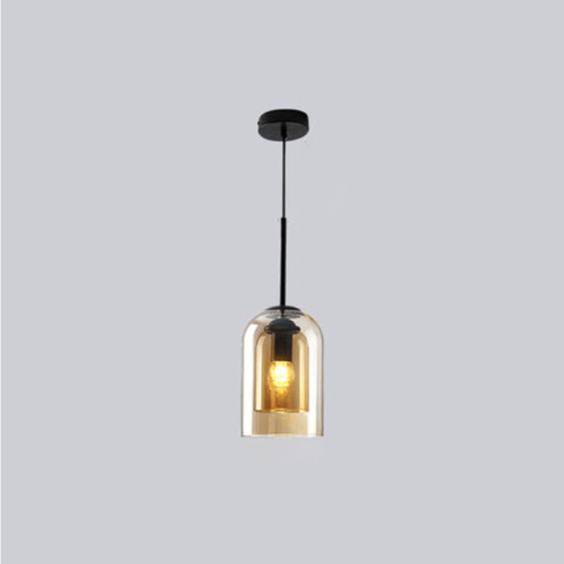 Double Glass Single Pendant Light in Modern Creative Style Wrought Iron Hanging Lamp for Dining Room