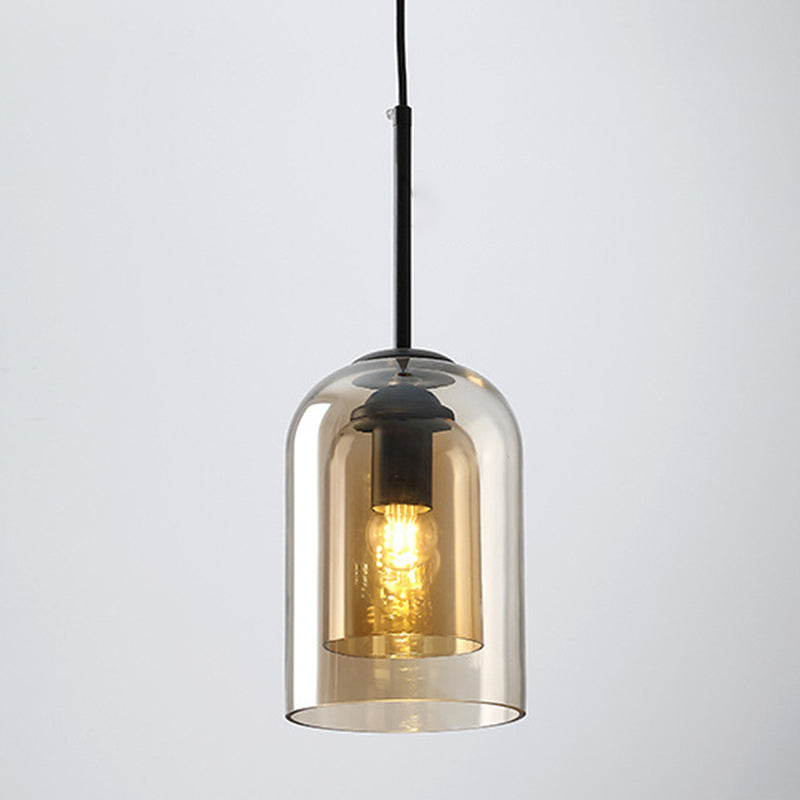 Double Glass Single Pendant Light in Modern Creative Style Wrought Iron Hanging Lamp for Dining Room