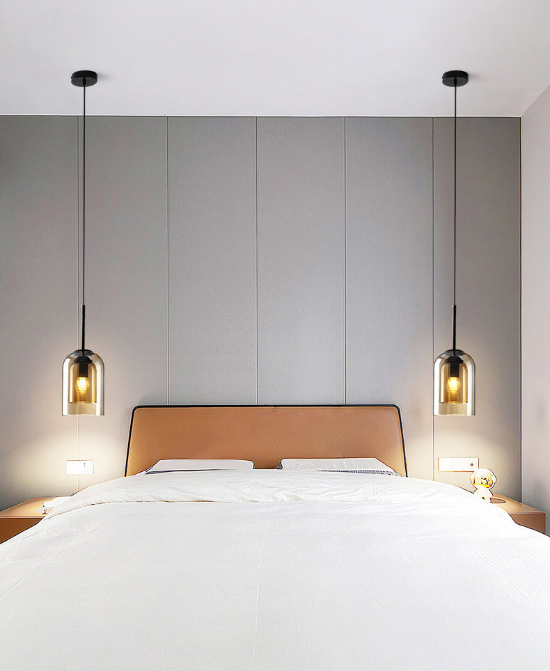 Double Glass Single Pendant Light in Modern Creative Style Wrought Iron Hanging Lamp for Dining Room