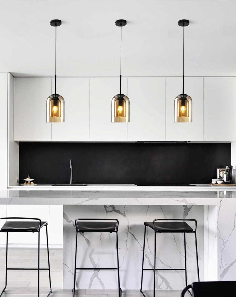 Double Glass Single Pendant Light in Modern Creative Style Wrought Iron Hanging Lamp for Dining Room