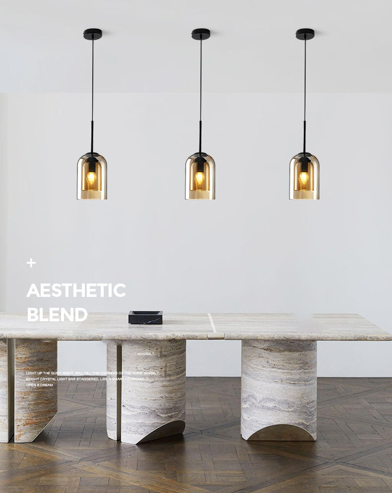 Double Glass Single Pendant Light in Modern Creative Style Wrought Iron Hanging Lamp for Dining Room