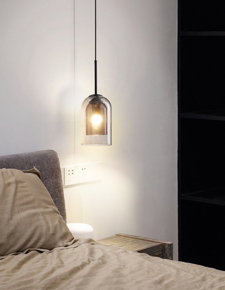 Double Glass Single Pendant Light in Modern Creative Style Wrought Iron Hanging Lamp for Dining Room