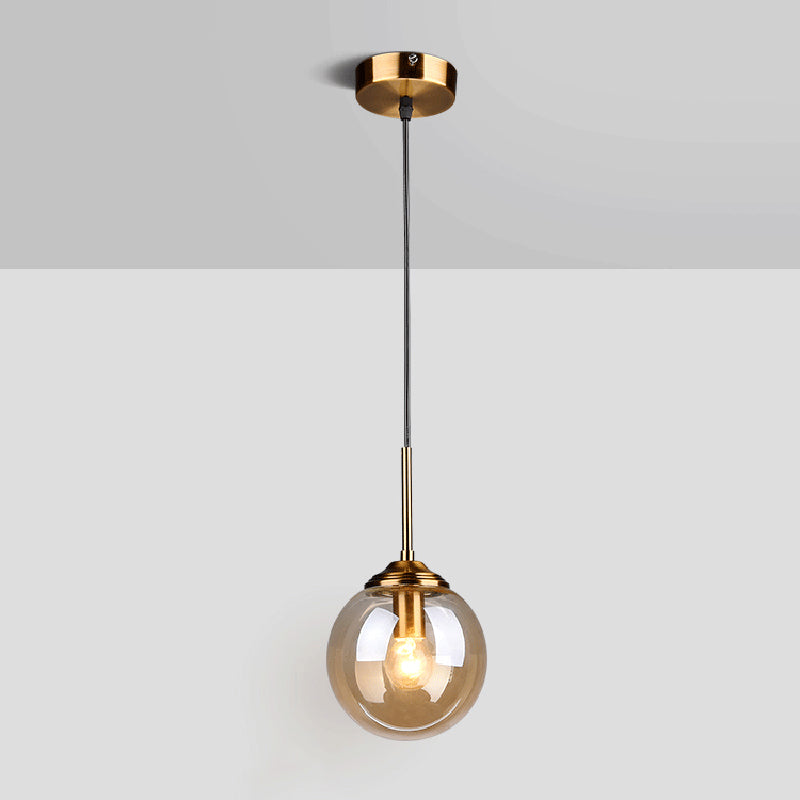 Globe Glass Hanging Lamp in Modern Creative Style Electroplate Metal Pendant Light for Dining Room