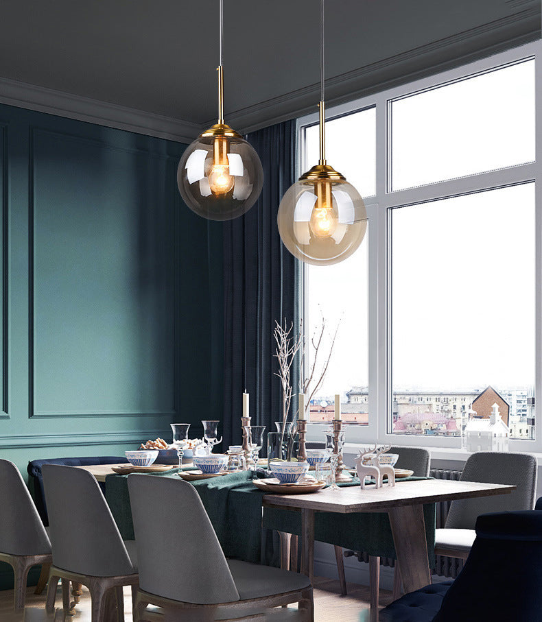 Globe Glass Hanging Lamp in Modern Creative Style Electroplate Metal Pendant Light for Dining Room