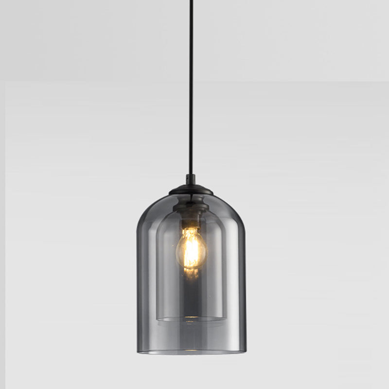 Double Glass Single Pendant Light in Modern Concise Style Wrought Iron Hanging Lamp for Dining Room