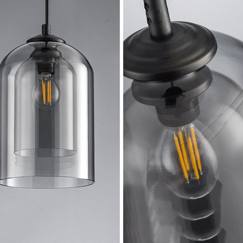 Double Glass Single Pendant Light in Modern Concise Style Wrought Iron Hanging Lamp for Dining Room