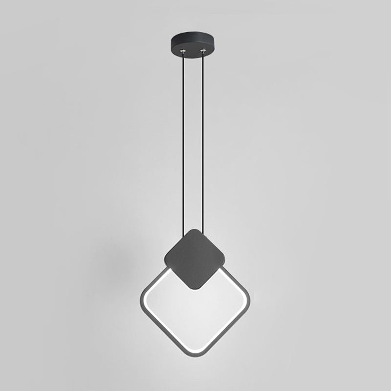 Black Geometric LED Pendant Light in Modern Minimalist Style Wrought Iron Hanging Light with Acrylic Shade