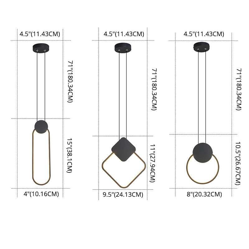 Black Geometric LED Pendant Light in Modern Minimalist Style Wrought Iron Hanging Light with Acrylic Shade