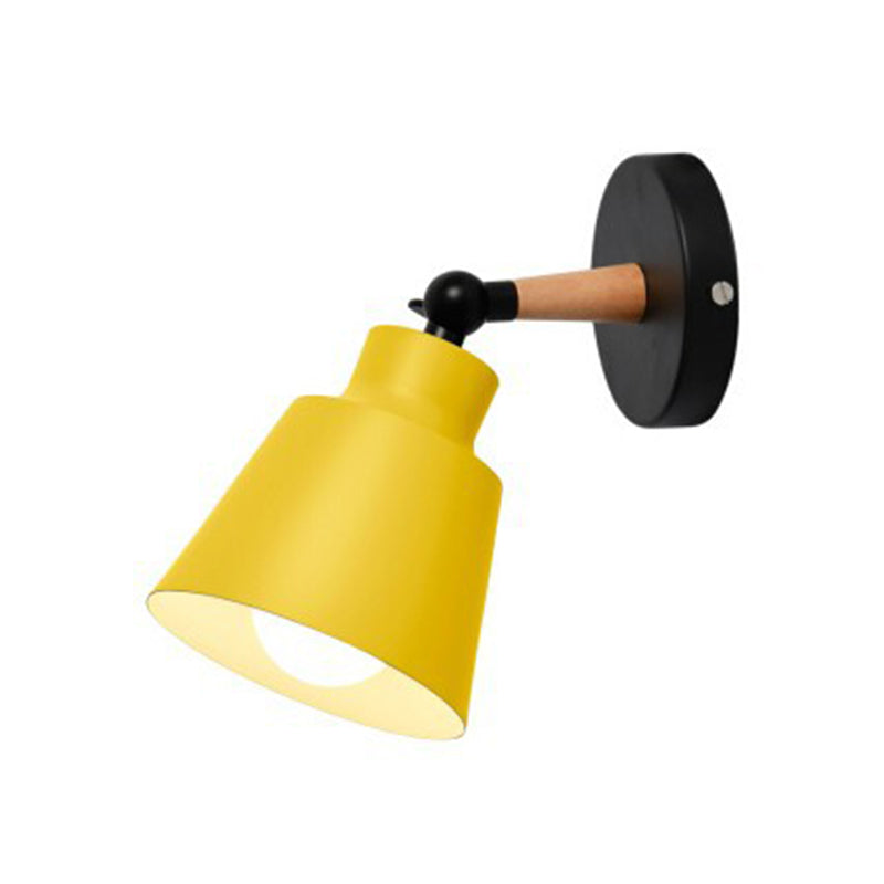 Modern Creative Macaron Wall Sconce Wooden Geometric Wall Lamp with Wrought Iron Shade