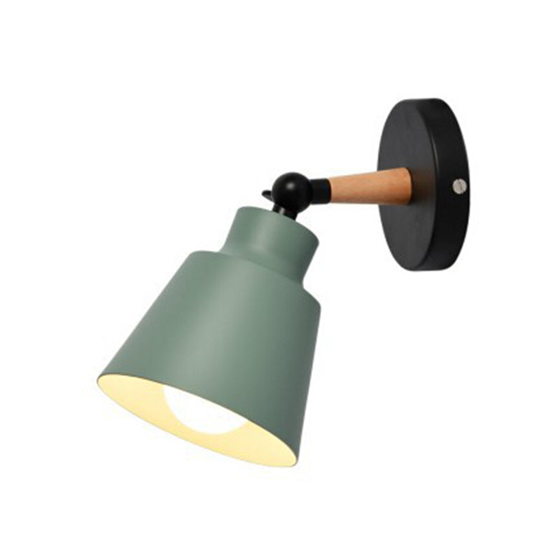 Modern Creative Macaron Wall Sconce Wooden Geometric Wall Lamp with Wrought Iron Shade