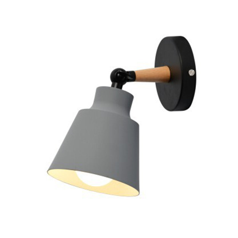 Modern Creative Macaron Wall Sconce Wooden Geometric Wall Lamp with Wrought Iron Shade