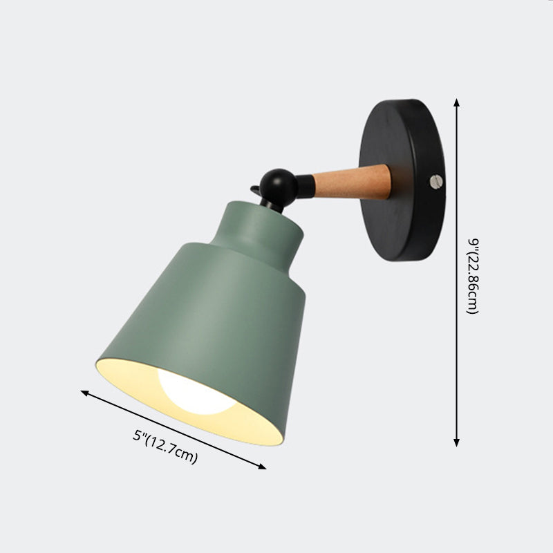 Modern Creative Macaron Wall Sconce Wooden Geometric Wall Lamp with Wrought Iron Shade