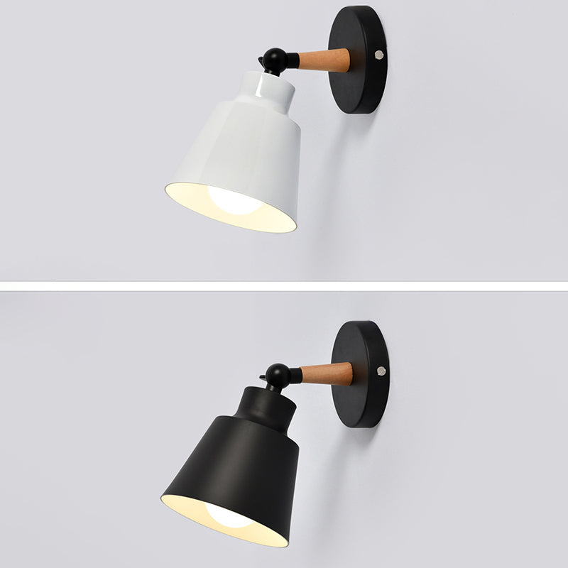 Modern Creative Macaron Wall Sconce Wooden Geometric Wall Lamp with Wrought Iron Shade