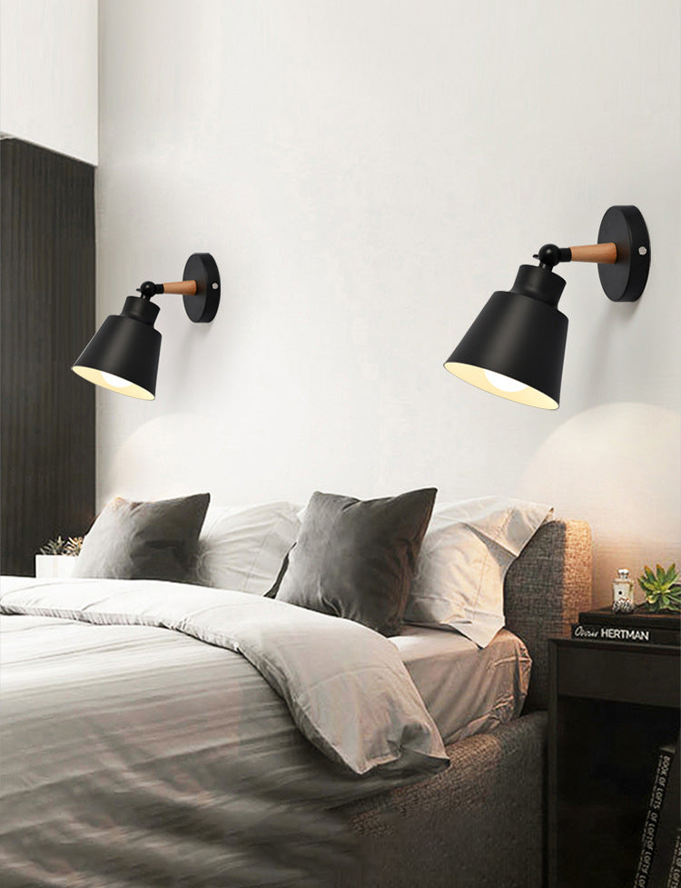 Modern Creative Macaron Wall Sconce Wooden Geometric Wall Lamp with Wrought Iron Shade