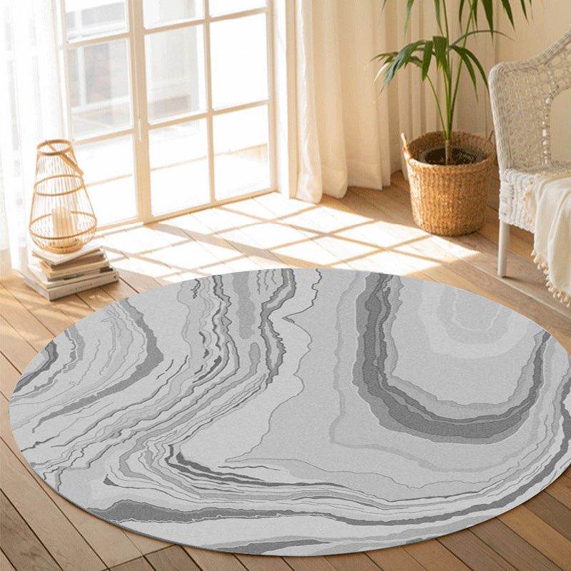 Round Blue Tone Modern Area Rug Polyester Ink Traces Carpet Non-Slip Backing Rug for Home Decoration