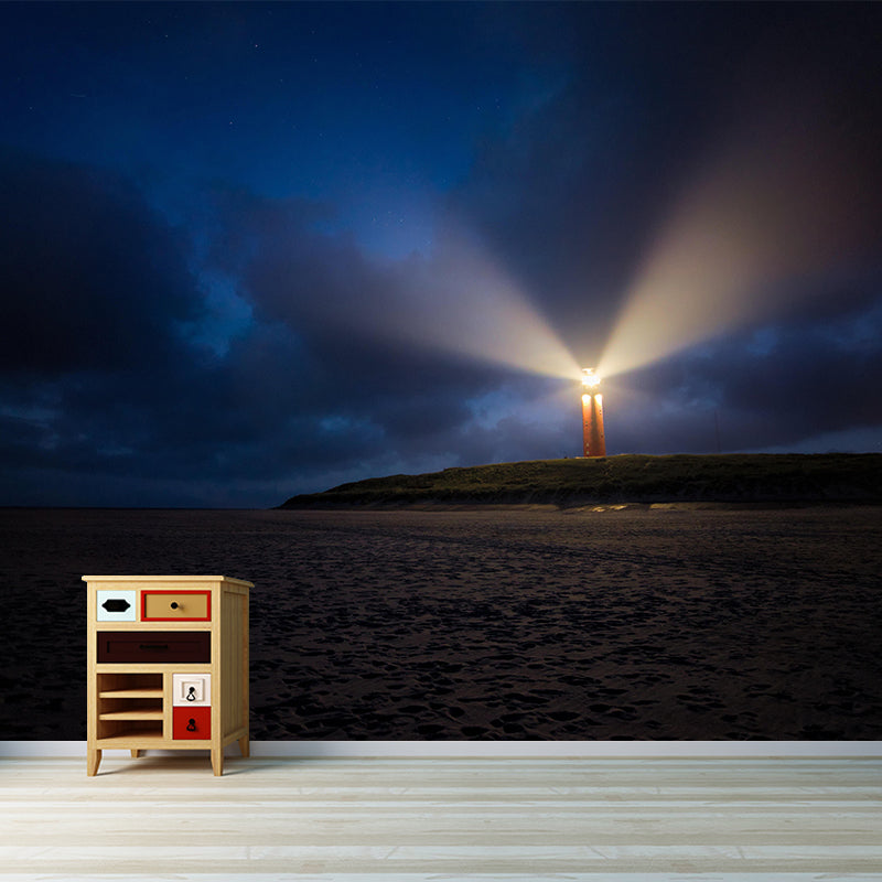 Photography Nautical Mural Wallpaper Lighthouse Scene Soft Color Wall Decor for Bathroom