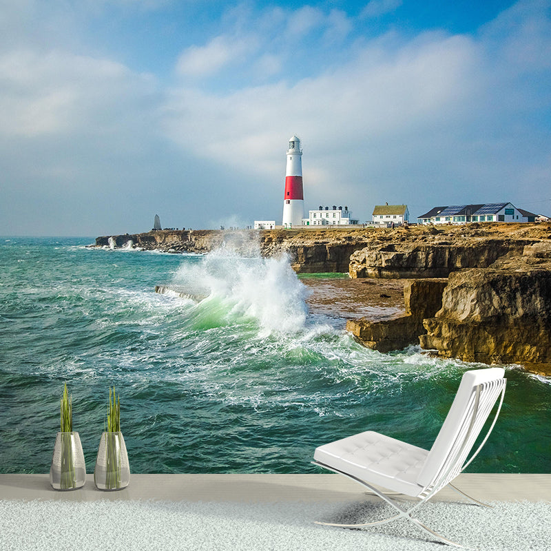 Papier peint Mural de photographie nautique, scène de phare, décor Mural de couleur douce pour salle de bains