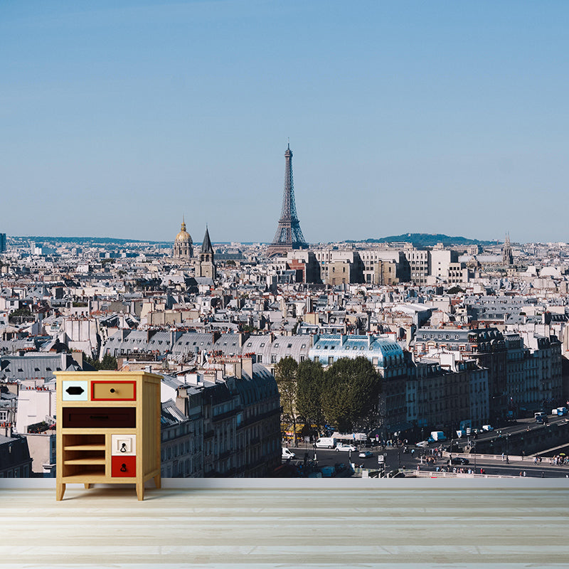 Romantic Paris Cityscape Mural Wallpaper Soft Color Moisture Resistant Wall Decor for Room