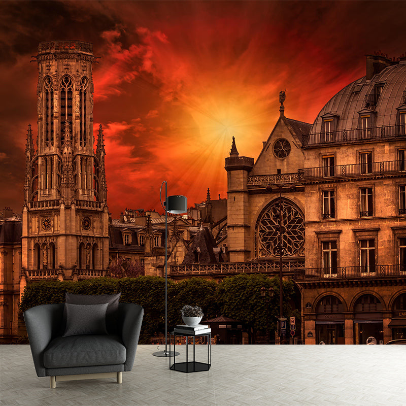 Romantic Paris Cityscape Mural Wallpaper Soft Color Moisture Resistant Wall Decor for Room