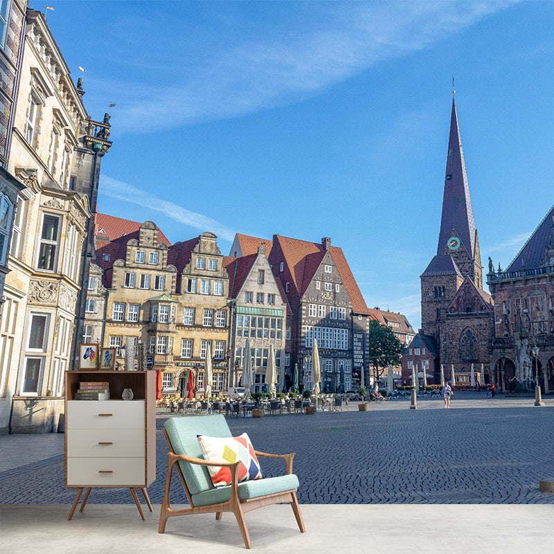 Schöne Bremer Stadtbild-Wandtapete in sanften Farben, feuchtigkeitsbeständig, Wanddekoration für den Raum