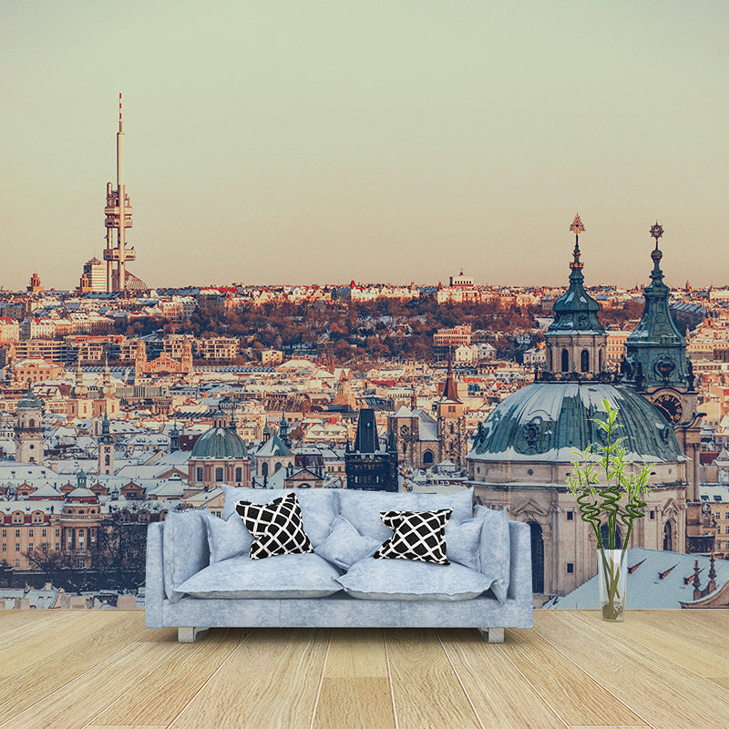 Beautiful Prague Cityscape Mural Wallpaper Soft Color Moisture Resistant Wall Decor for Room