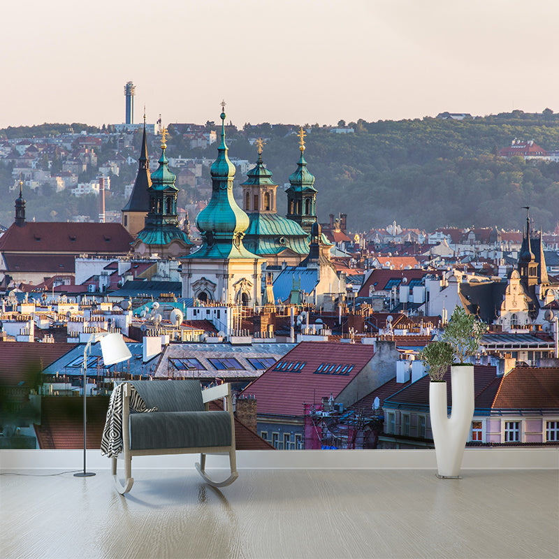 Beautiful Prague Cityscape Mural Wallpaper Soft Color Moisture Resistant Wall Decor for Room