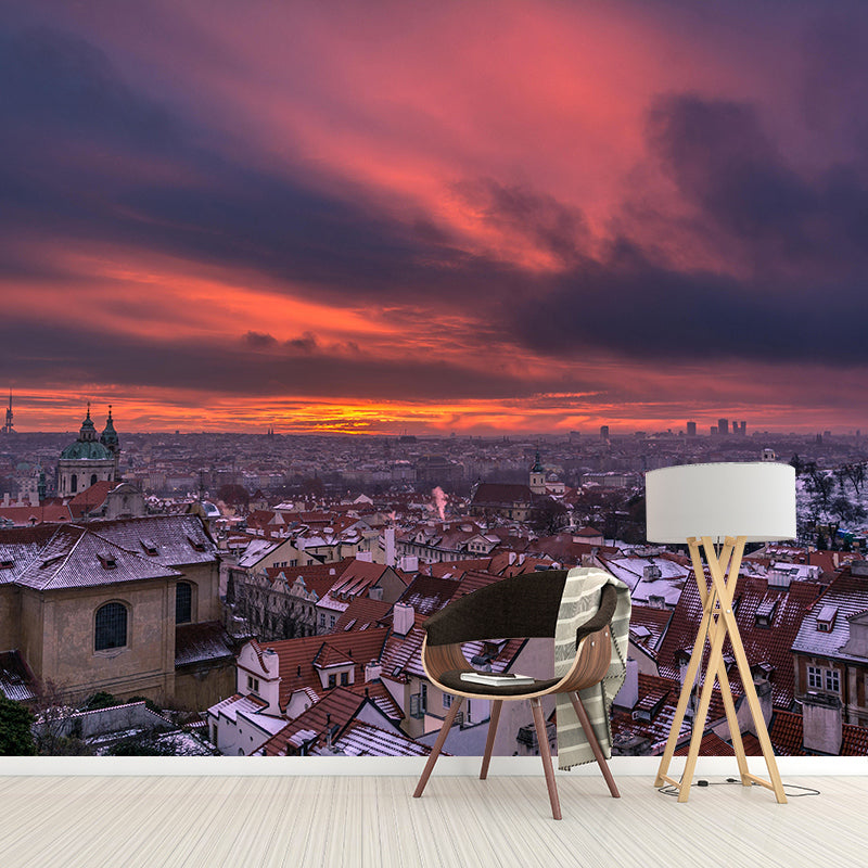 Beautiful Prague Cityscape Mural Wallpaper Soft Color Moisture Resistant Wall Decor for Room