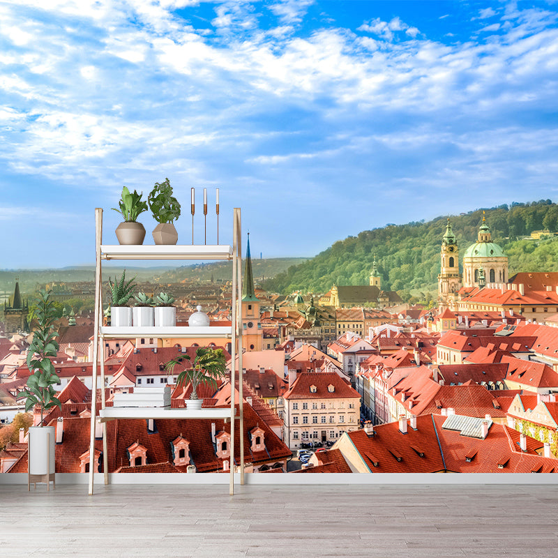 Beautiful Prague Cityscape Mural Wallpaper Soft Color Moisture Resistant Wall Decor for Room