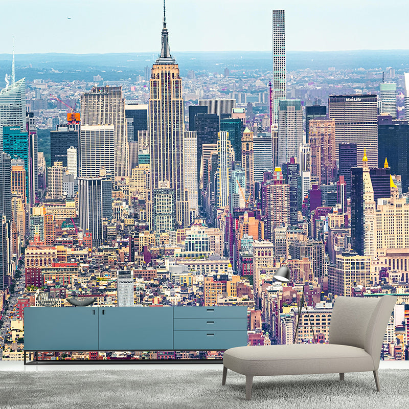 New York Cityscape Mural Wallpaper Soft Color Moisture Resistant Wall Decor for Room