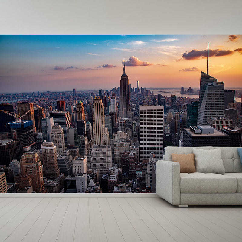 New York Cityscape Mural Wallpaper Soft Color Moisture Resistant Wall Decor for Room