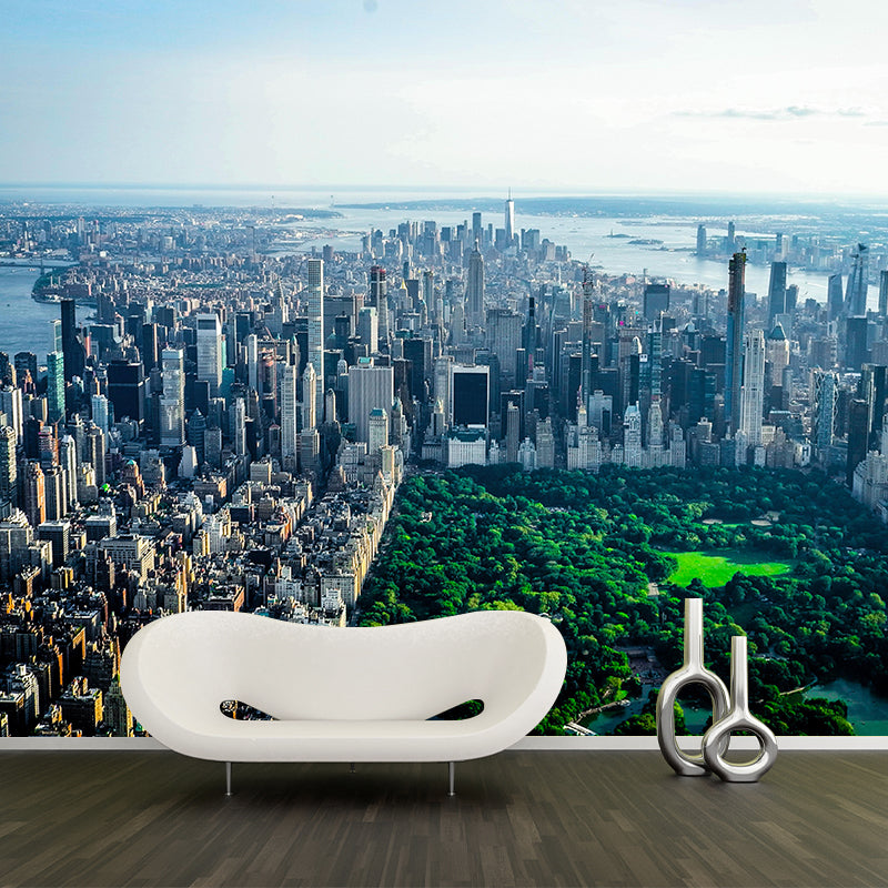 New York Cityscape Mural Wallpaper Soft Color Moisture Resistant Wall Decor for Room