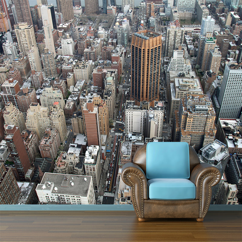 New York Cityscape Mural Wallpaper Soft Color Moisture Resistant Wall Decor for Room