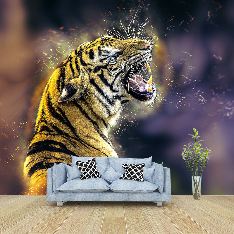 Cool Tiger Jungle Animal Mural Wallpaper Contemporary Wall Covering for Sitting Room