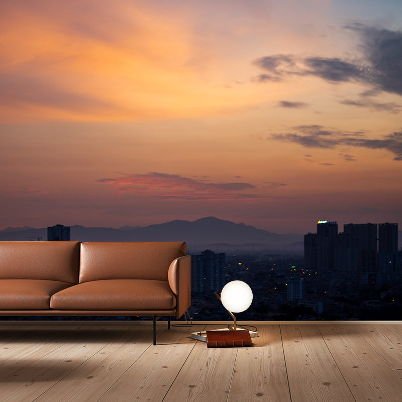 Urban City View Mural Modern Moisture Resistant Wall Covering for Meeting Room