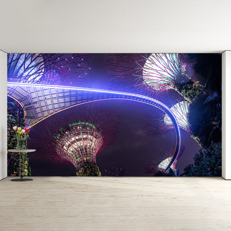 Urban City View Mural Modern Moisture Resistant Wall Covering for Meeting Room