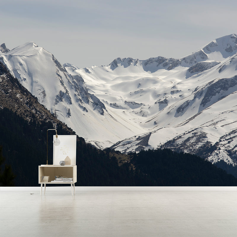 Snowy Mountain Range Murals Modern Moisture Resistant Wall Covering for Living Room