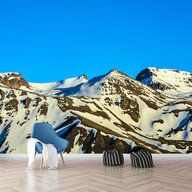 Snowy Mountain Range Murals Modern Moisture Resistant Wall Covering for Living Room