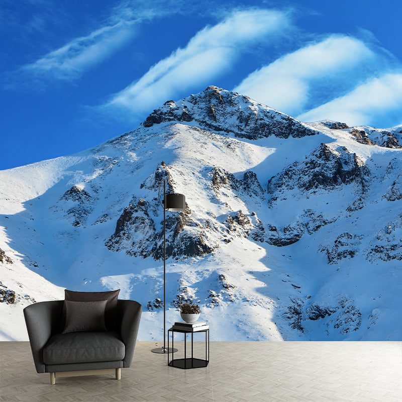 Snowy Mountain Range Murals Modern Moisture Resistant Wall Covering for Living Room
