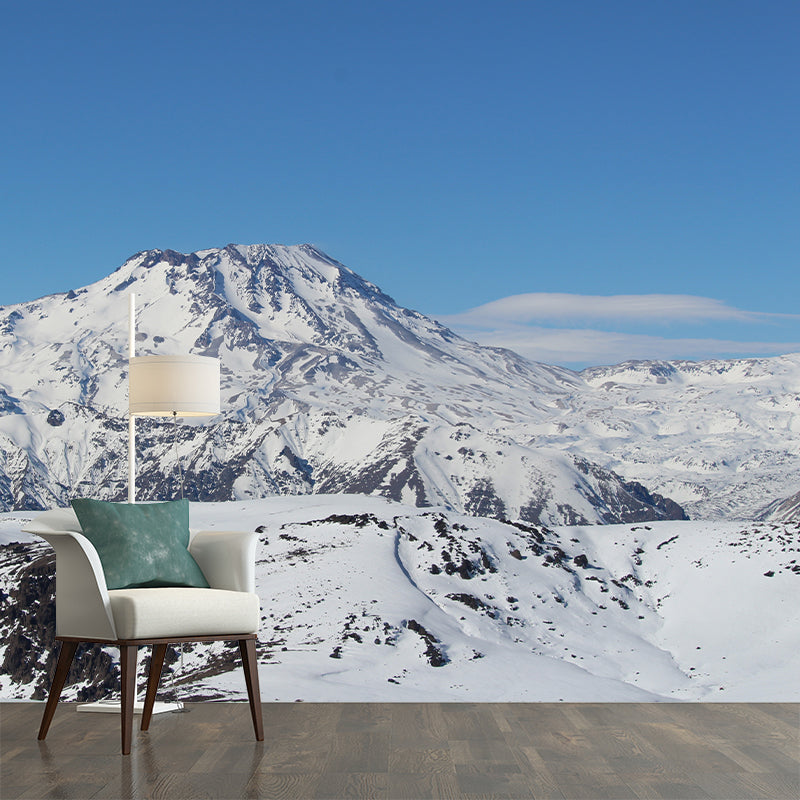 Snowy Mountain Range Murals Modern Moisture Resistant Wall Covering for Living Room