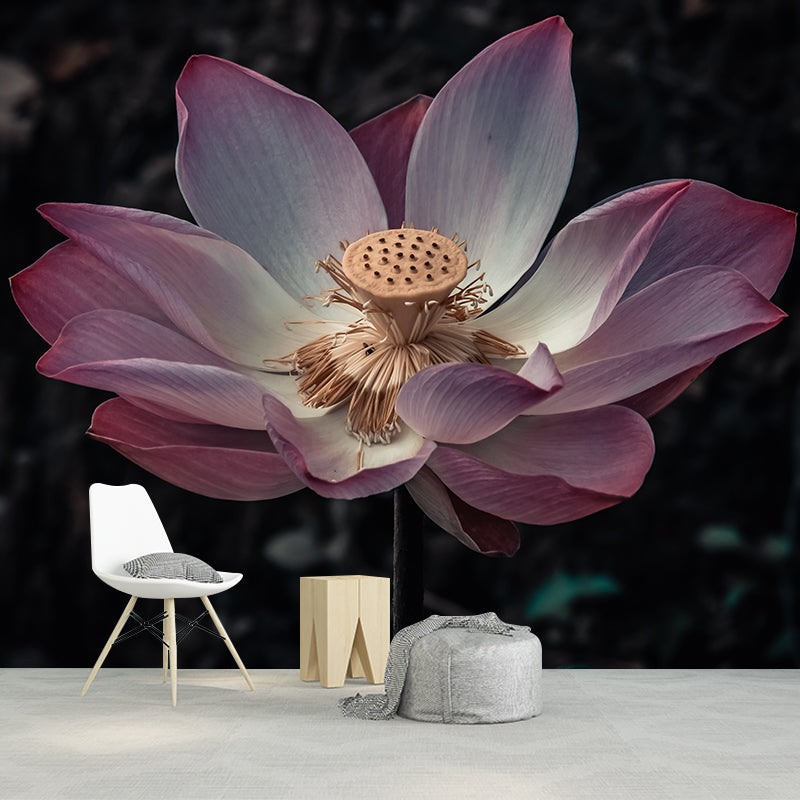 Pink Lotus Flower Photo Removable Wall Mural Modern Style Wall Covering for Stairway