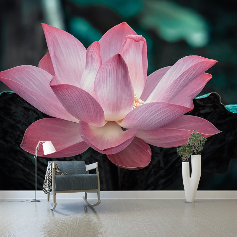 Pink Lotus Flower Photo Removable Wall Mural Modern Style Wall Covering for Stairway