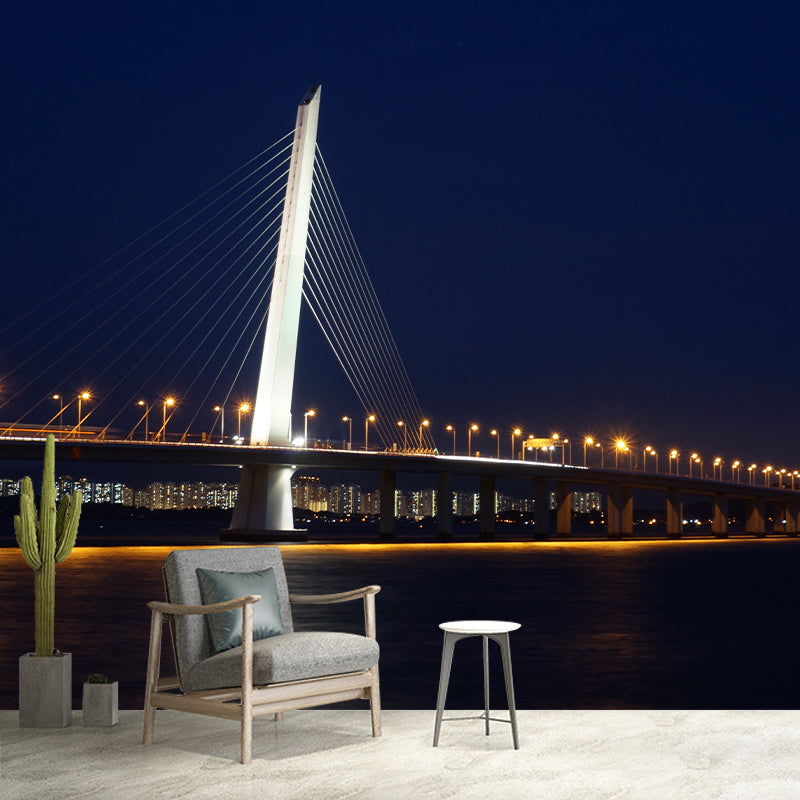 Night View of British Cities Mural Wallpaper Meeting Room Decoration, Water-Resistant