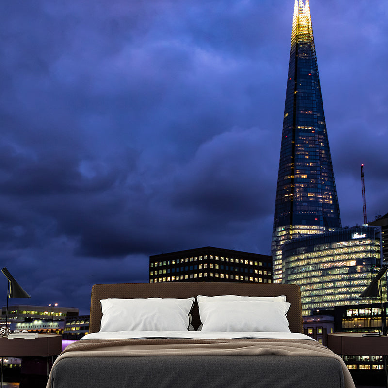 Night View of British Cities Mural Wallpaper Meeting Room Decoration, Water-Resistant