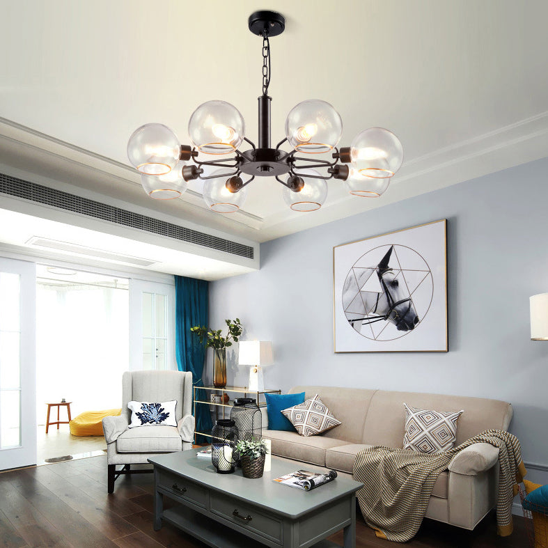 Modern Luxury Sputnik Pendant Light Wrought Iron Hanging Lamp with Clear Glass Shade