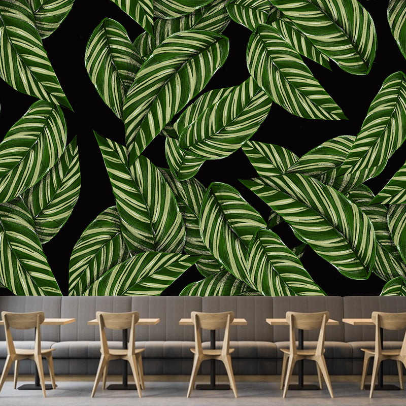 Leaves Pattern Mural for Bathroom Botanical Wall Art Illustration Moisture Resistant