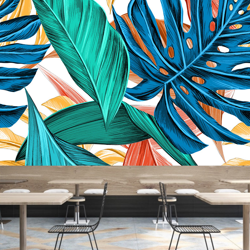 Leaves Pattern Mural for Bathroom Botanical Wall Art Illustration Moisture Resistant