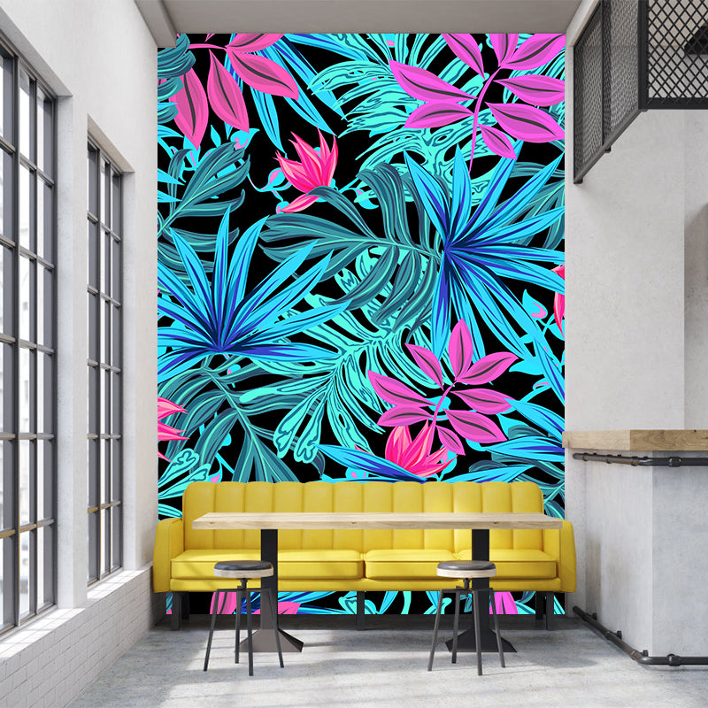 Leaves Pattern Mural for Bathroom Botanical Wall Art Illustration Moisture Resistant